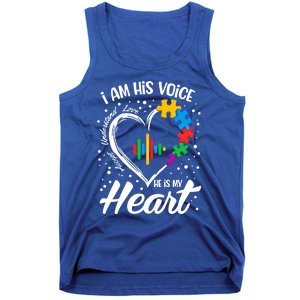 Autism Awareness Mom Meaningful Gift I Am His Voice He Is My Heart Gift Tank Top