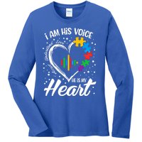 Autism Awareness Mom Meaningful Gift I Am His Voice He Is My Heart Gift Ladies Long Sleeve Shirt