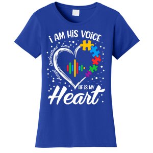 Autism Awareness Mom Meaningful Gift I Am His Voice He Is My Heart Gift Women's T-Shirt