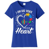 Autism Awareness Mom Meaningful Gift I Am His Voice He Is My Heart Gift Women's T-Shirt