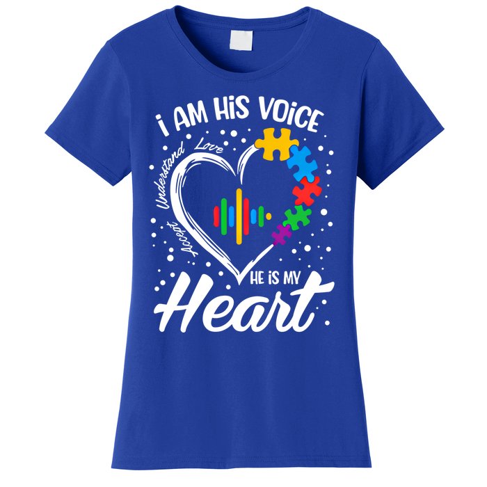 Autism Awareness Mom Meaningful Gift I Am His Voice He Is My Heart Gift Women's T-Shirt