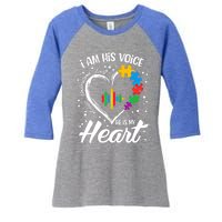 Autism Awareness Mom Meaningful Gift I Am His Voice He Is My Heart Gift Women's Tri-Blend 3/4-Sleeve Raglan Shirt