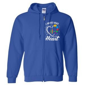 Autism Awareness Mom Meaningful Gift I Am His Voice He Is My Heart Gift Full Zip Hoodie