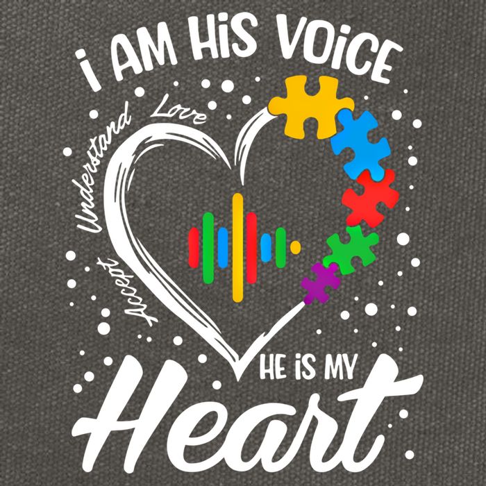 Autism Awareness Mom Meaningful Gift I Am His Voice He Is My Heart Gift Cotton Canvas Backpack
