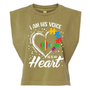 Autism Awareness Mom Meaningful Gift I Am His Voice He Is My Heart Gift Garment-Dyed Women's Muscle Tee