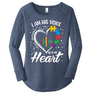 Autism Awareness Mom Meaningful Gift I Am His Voice He Is My Heart Gift Women's Perfect Tri Tunic Long Sleeve Shirt