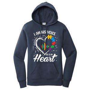 Autism Awareness Mom Meaningful Gift I Am His Voice He Is My Heart Gift Women's Pullover Hoodie