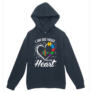 Autism Awareness Mom Meaningful Gift I Am His Voice He Is My Heart Gift Urban Pullover Hoodie