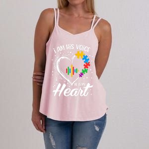 Autism Awareness Mom Meaningful Gift I Am His Voice He Is My Heart Gift Women's Strappy Tank