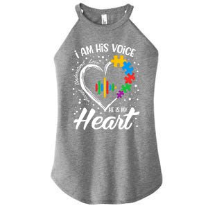 Autism Awareness Mom Meaningful Gift I Am His Voice He Is My Heart Gift Women's Perfect Tri Rocker Tank