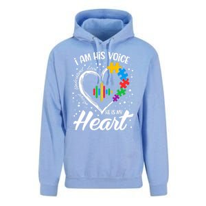 Autism Awareness Mom Meaningful Gift I Am His Voice He Is My Heart Gift Unisex Surf Hoodie