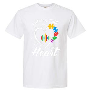 Autism Awareness Mom Meaningful Gift I Am His Voice He Is My Heart Gift Garment-Dyed Heavyweight T-Shirt