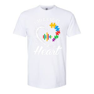 Autism Awareness Mom Meaningful Gift I Am His Voice He Is My Heart Gift Softstyle CVC T-Shirt