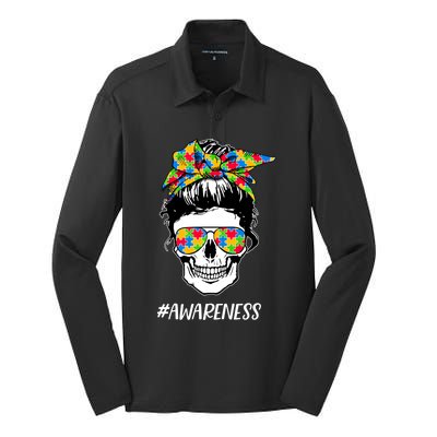 Autism Awareness Mom Life Skull Autism Mom Mama Funny Gift Silk Touch Performance Long Sleeve Polo