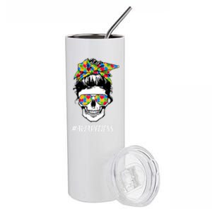 Autism Awareness Mom Life Skull Autism Mom Mama Funny Gift Stainless Steel Tumbler