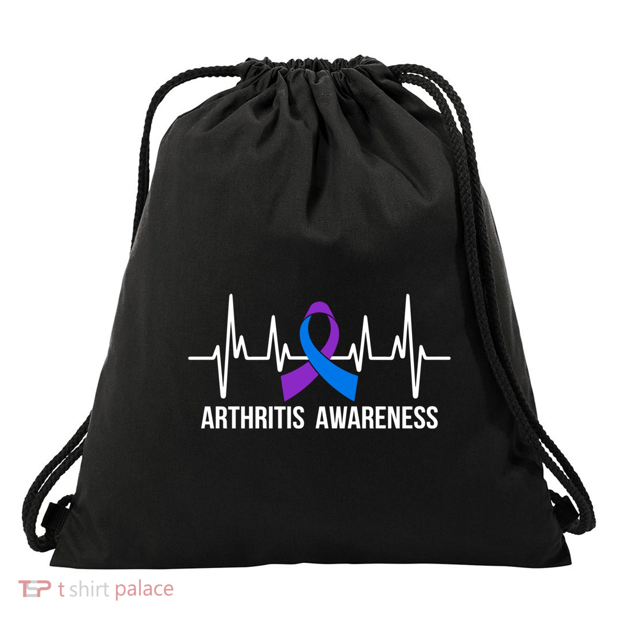 Arthritis Awareness Month Purple And Blue Ribbon Heartbeat Great Gift Drawstring Bag