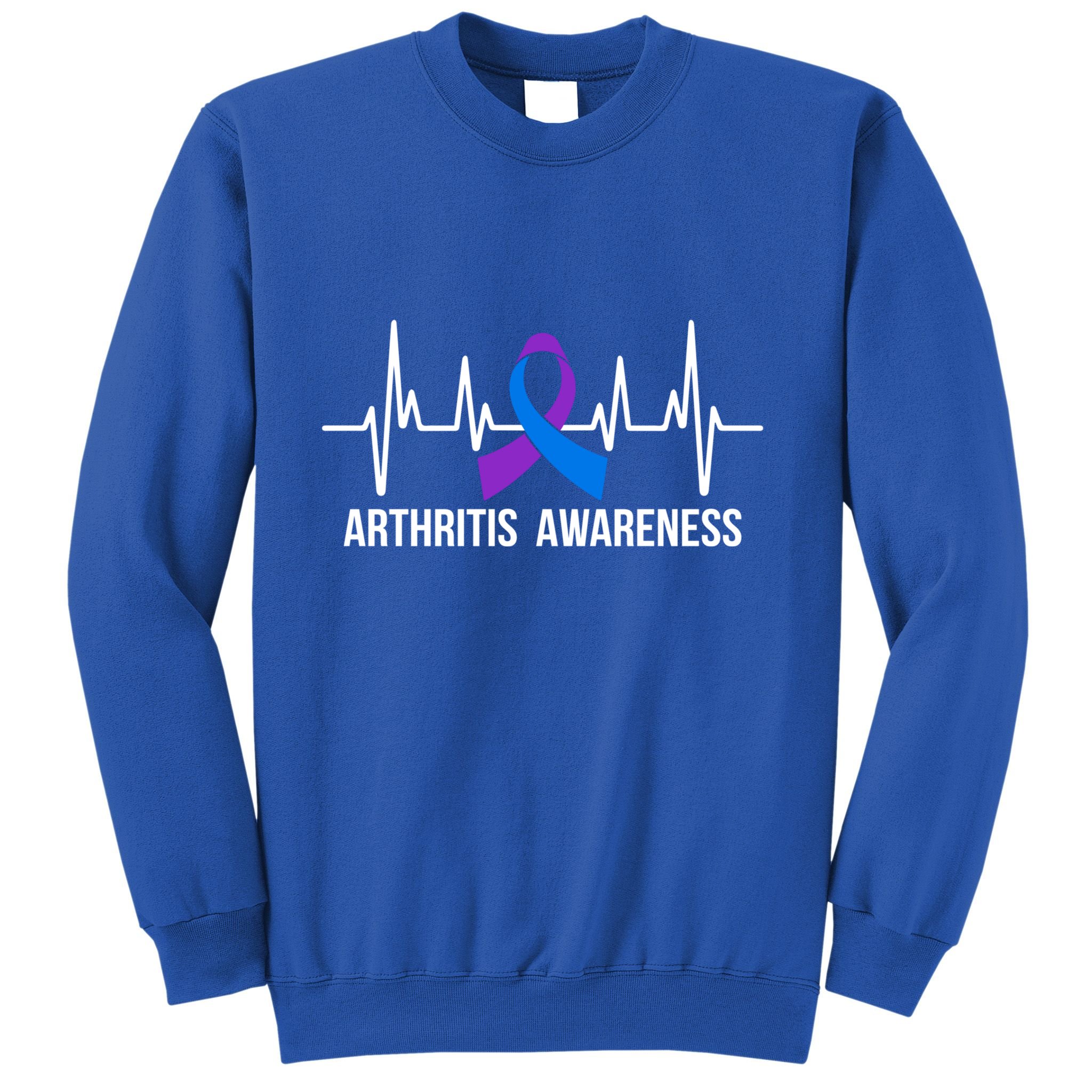 Arthritis Awareness Month Purple And Blue Ribbon Heartbeat Great Gift Sweatshirt