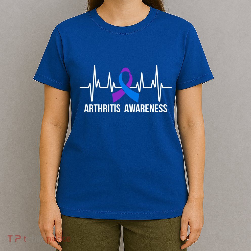 Arthritis Awareness Month Purple And Blue Ribbon Heartbeat Great Gift T-Shirt