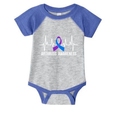 Arthritis Awareness Month Purple And Blue Ribbon Heartbeat Great Gift Infant Baby Jersey Bodysuit