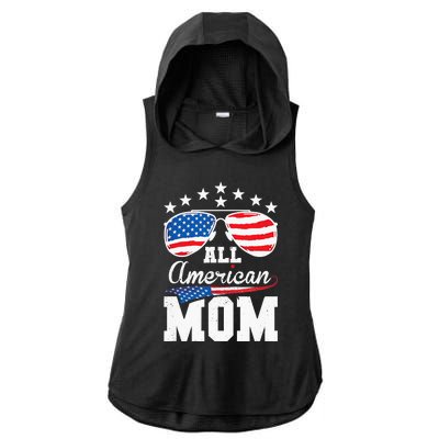 All American Mom 4th of July Matching Family Ladies PosiCharge Tri-Blend Wicking Draft Hoodie Tank