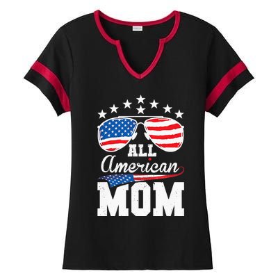 All American Mom 4th of July Matching Family Ladies Halftime Notch Neck Tee