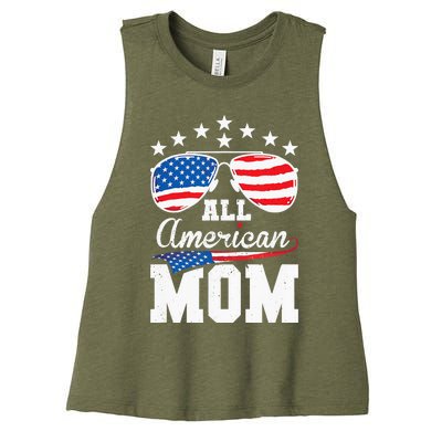 All American Mom 4th of July Matching Family Women's Racerback Cropped Tank