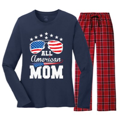 All American Mom 4th of July Matching Family Women's Long Sleeve Flannel Pajama Set 