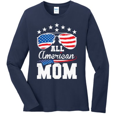 All American Mom 4th of July Matching Family Ladies Long Sleeve Shirt