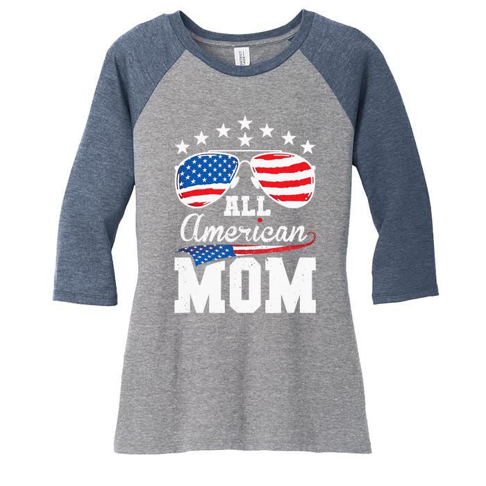 All American Mom 4th of July Matching Family Women's Tri-Blend 3/4-Sleeve Raglan Shirt