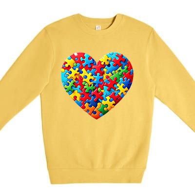 Autism Awareness Month Heart Shaped Puzzle Pieces Gift Premium Crewneck Sweatshirt