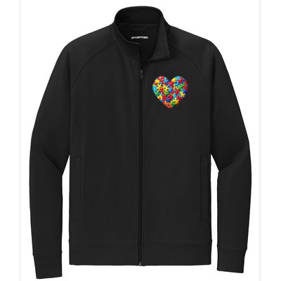 Autism Awareness Month Heart Shaped Puzzle Pieces Gift Stretch Full-Zip Cadet Jacket