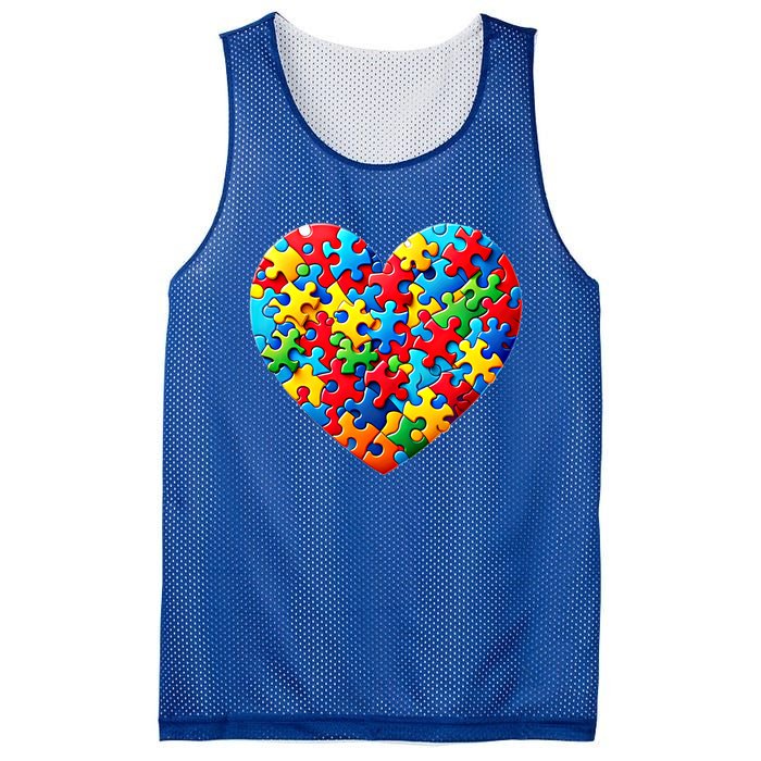 Autism Awareness Month Heart Shaped Puzzle Pieces Gift Mesh Reversible Basketball Jersey Tank