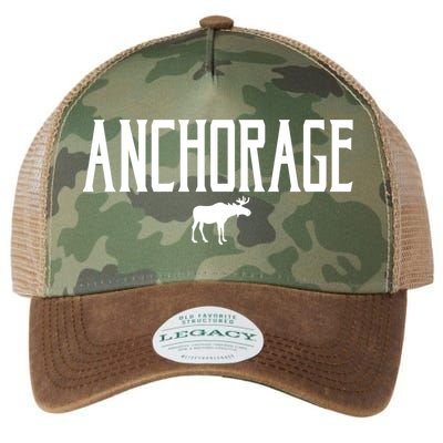 Anchorage Alaska Moose Vintage Text White Print Gift Legacy Tie Dye Trucker Hat