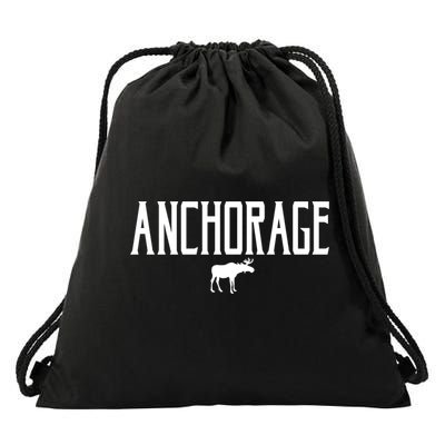 Anchorage Alaska Moose Vintage Text White Print Gift Drawstring Bag