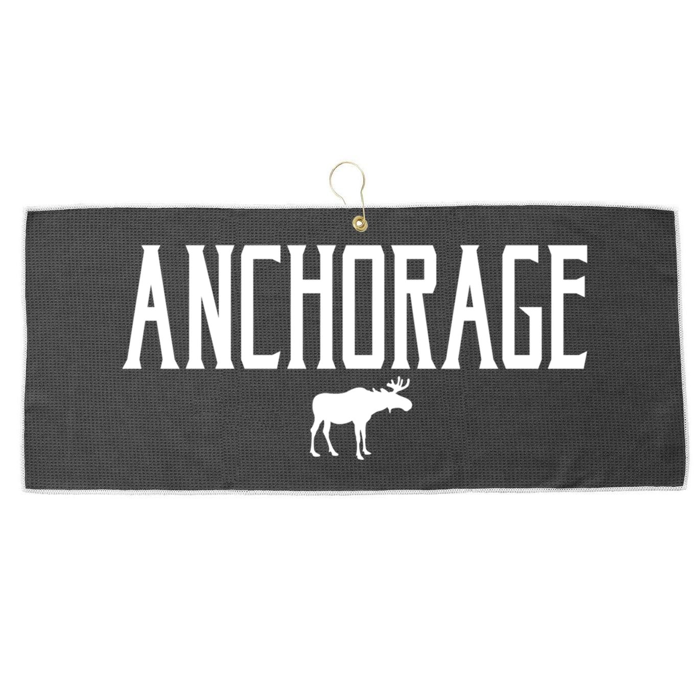 Anchorage Alaska Moose Vintage Text White Print Gift Large Microfiber Waffle Golf Towel