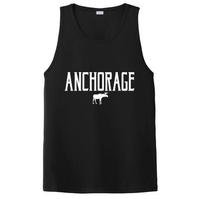 Anchorage Alaska Moose Vintage Text White Print Gift PosiCharge Competitor Tank