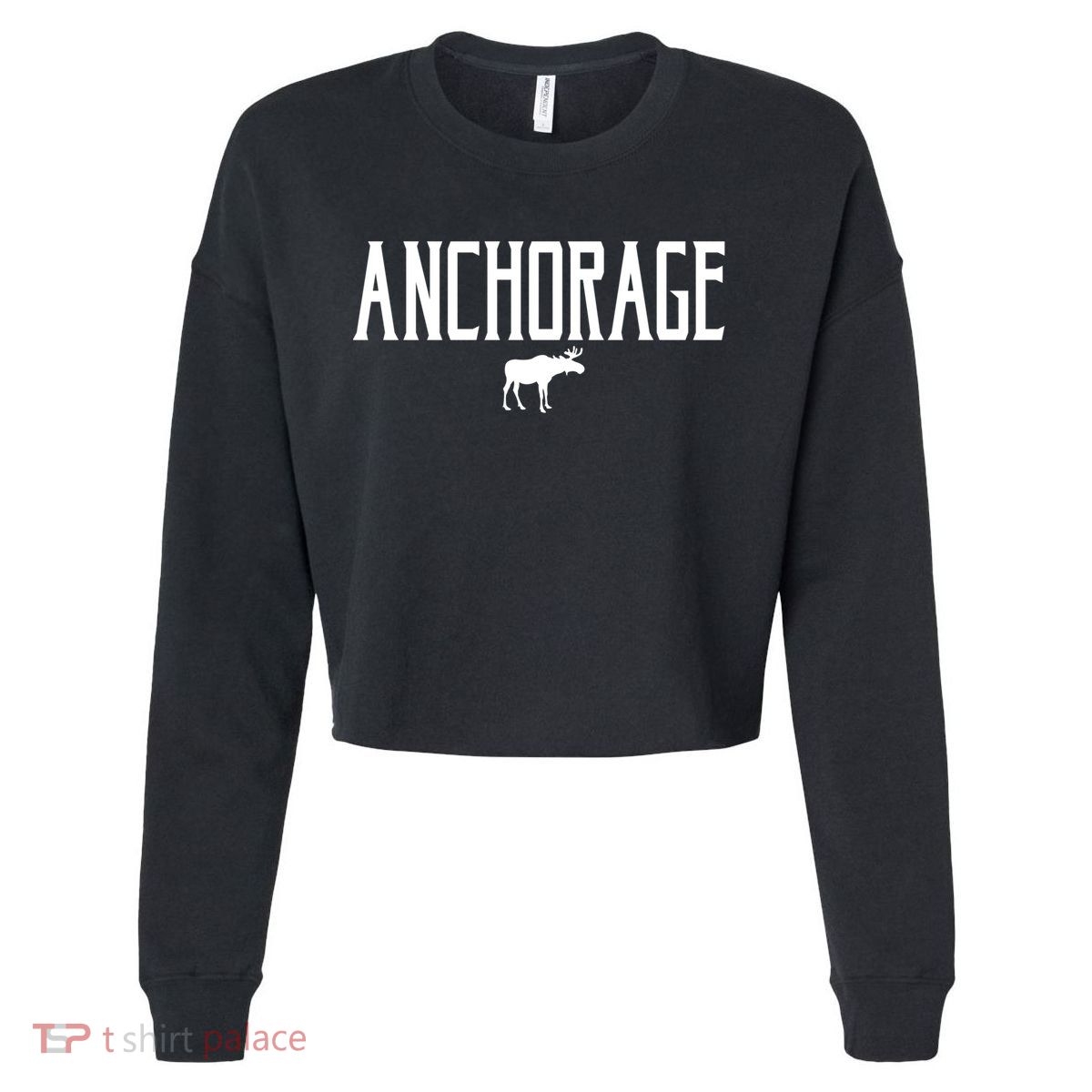Anchorage Alaska Moose Vintage Text White Print Gift Cropped Pullover Crew