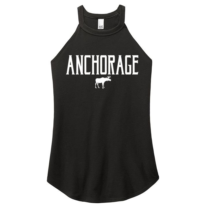 Anchorage Alaska Moose Vintage Text White Print Gift Women's Perfect Tri Rocker Tank