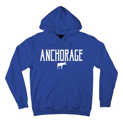 Anchorage Alaska Moose Vintage Text White Print Gift Hoodie