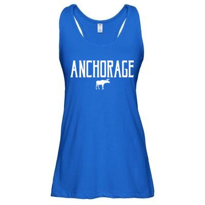 Anchorage Alaska Moose Vintage Text White Print Gift Ladies Essential Flowy Tank