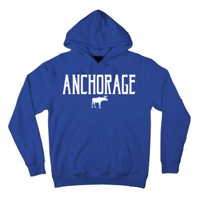 Anchorage Alaska Moose Vintage Text White Print Gift Tall Hoodie