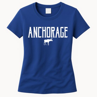 Anchorage Alaska Moose Vintage Text White Print Gift Womens T-Shirt