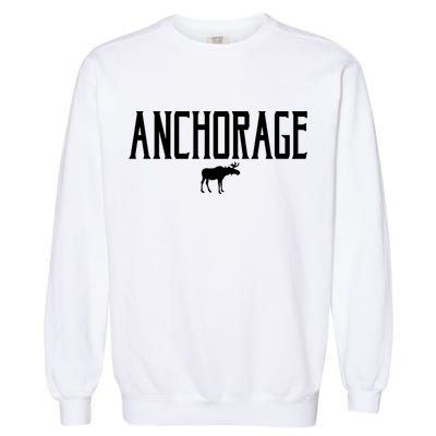 Anchorage Alaska Moose Vintage Text White Print Gift Garment-Dyed Sweatshirt