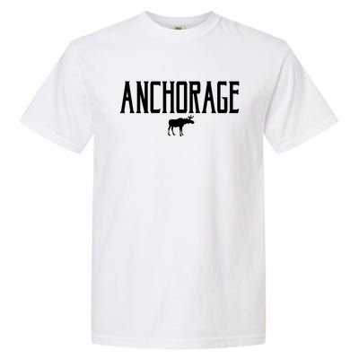 Anchorage Alaska Moose Vintage Text White Print Gift Garment-Dyed Heavyweight T-Shirt