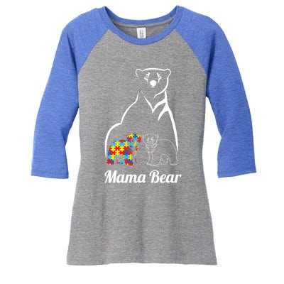 Autism Awareness Mama Bear Mom Autistic Gift Women's Tri-Blend 3/4-Sleeve Raglan Shirt