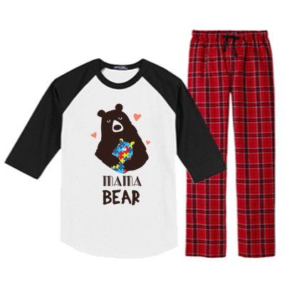 Autism Awareness Mama Bear Mom Gift Raglan Sleeve Pajama Set