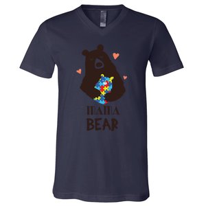 Autism Awareness Mama Bear Mom Gift V-Neck T-Shirt