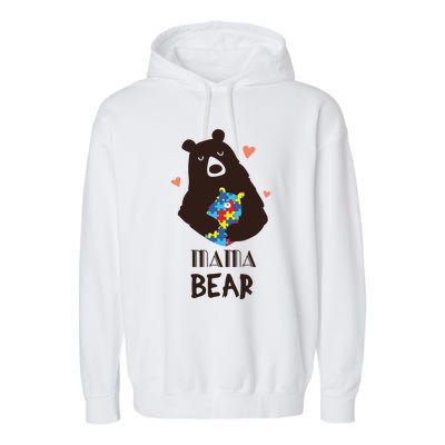 Autism Awareness Mama Bear Mom Gift Garment-Dyed Fleece Hoodie