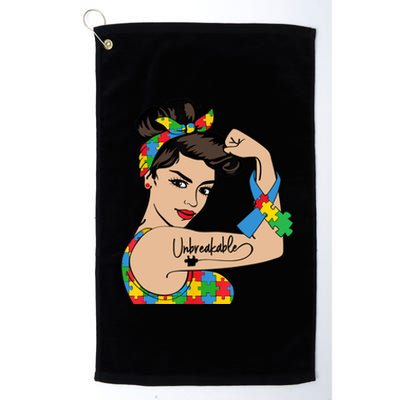 Autism Awareness Mother Mom Unbreakable Strong Woman Power Platinum Collection Golf Towel