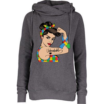 Autism Awareness Mother Mom Unbreakable Strong Woman Power Womens Funnel Neck Pullover Hood